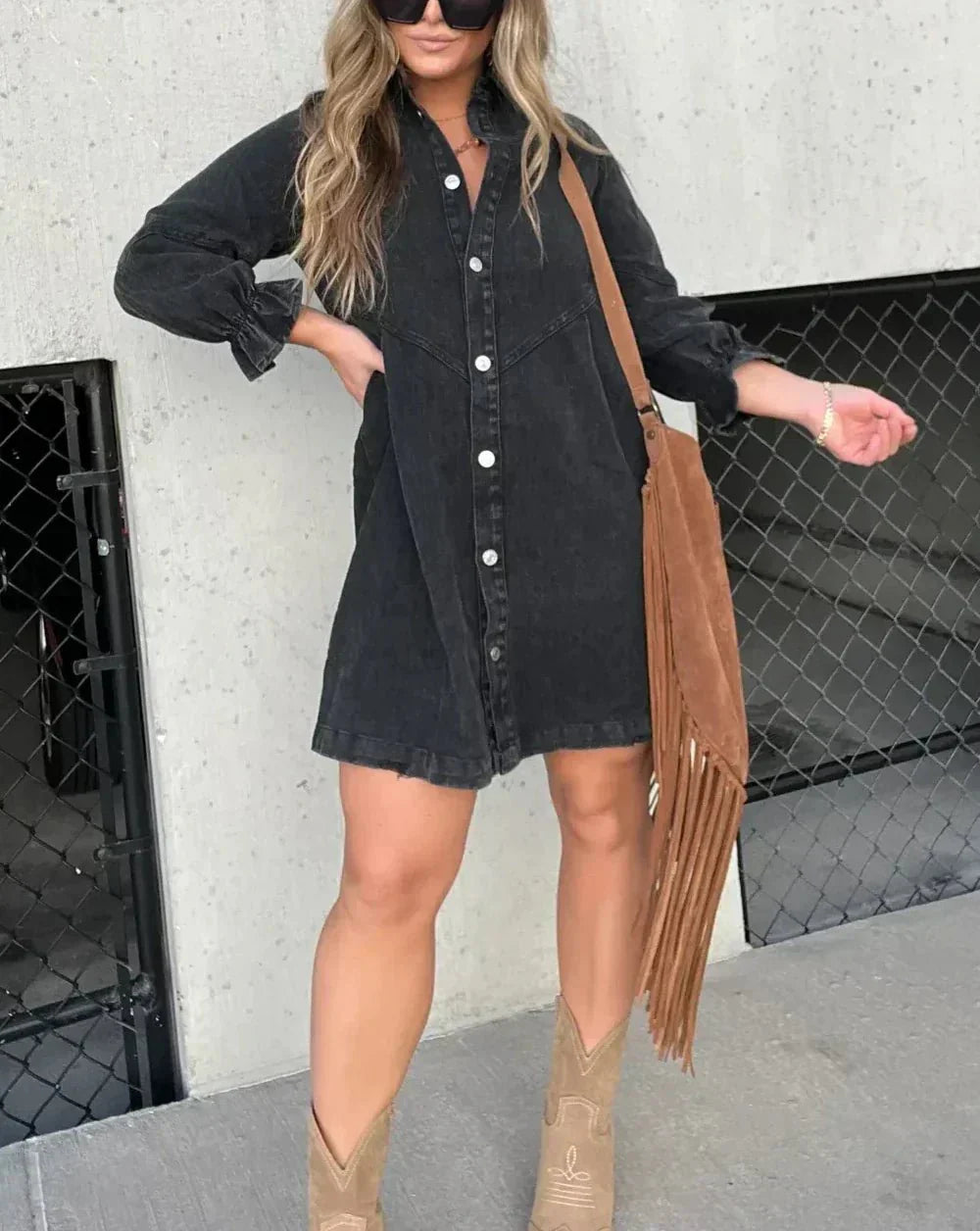 Aiza | Denim Long Sleeve Shirt Dress