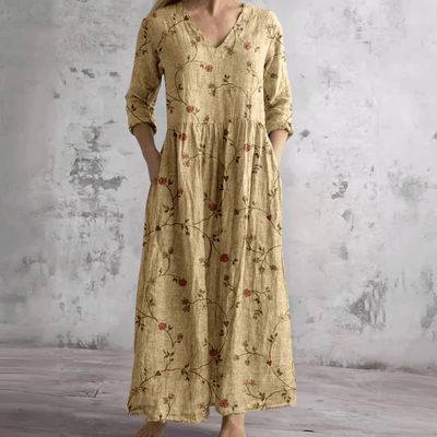Dearyn | Summer Dress with V-Neck and Floral Pattern